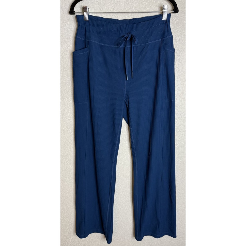 32 Degrees Heat Womens Large Pants Teal Ribbed Knit Drawstring Lounge Wide Leg